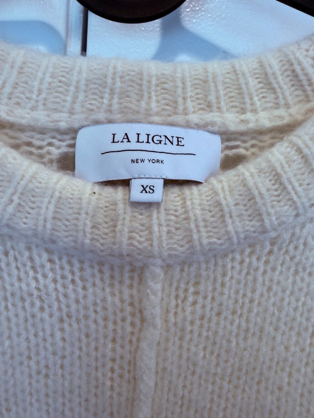 La Ligne Ivory Pointelle Knit Crewneck Sweater XS Wool Cashmere